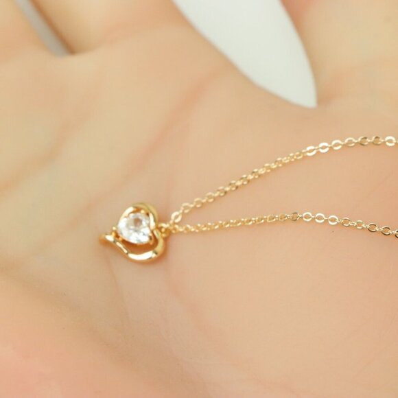 Rose Gold Heart Crystal Pendant Necklace, XPNL0240 - Picture 2 of 13